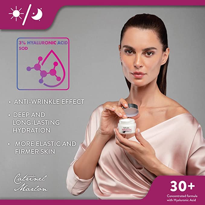 GEROVITAL EVOLUTION Anti-Wrinkle Face Cream Rich in Pure Hyaluronic Acid (3%) with Superoxide Dismutase SOD, GP4G, Moisturizing Face Cream, 50 ml