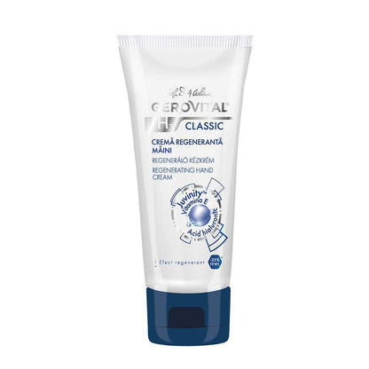 GEROVITAL CLASSIC Moisturizing Hand Cream for Dry, Cracked Hands with Hyaluronic Acid, Juvinity™, Vitamin E, Regenerating Cream, Nourishes and Softens, 100 ml