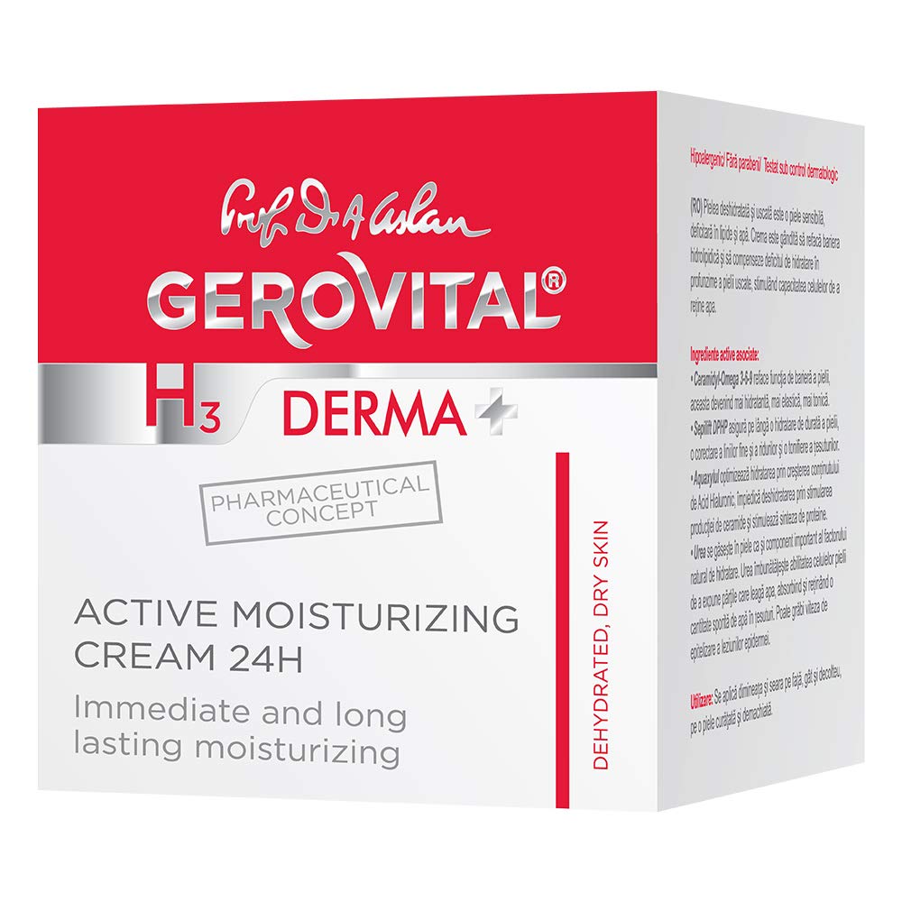 GEROVITAL DERMA+ All Day Active Moisturizing Face Cream, Anti-Wrinkle Facial Cream, Deep Hydration, Elastic and Tonic Skin, for Dry Skin, 50 mililiters