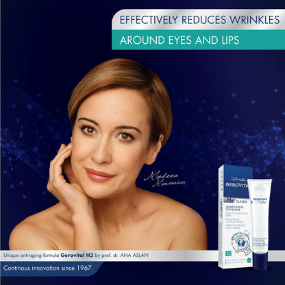 GEROVITAL CLASSIC Anti-wrinkle around Eyes and Lips Lifting Cream with Hyaluronic Acid, Vitamin E and Juvinity™ for Dark Circles, Fine Lines & Wrinkles, 15 ml