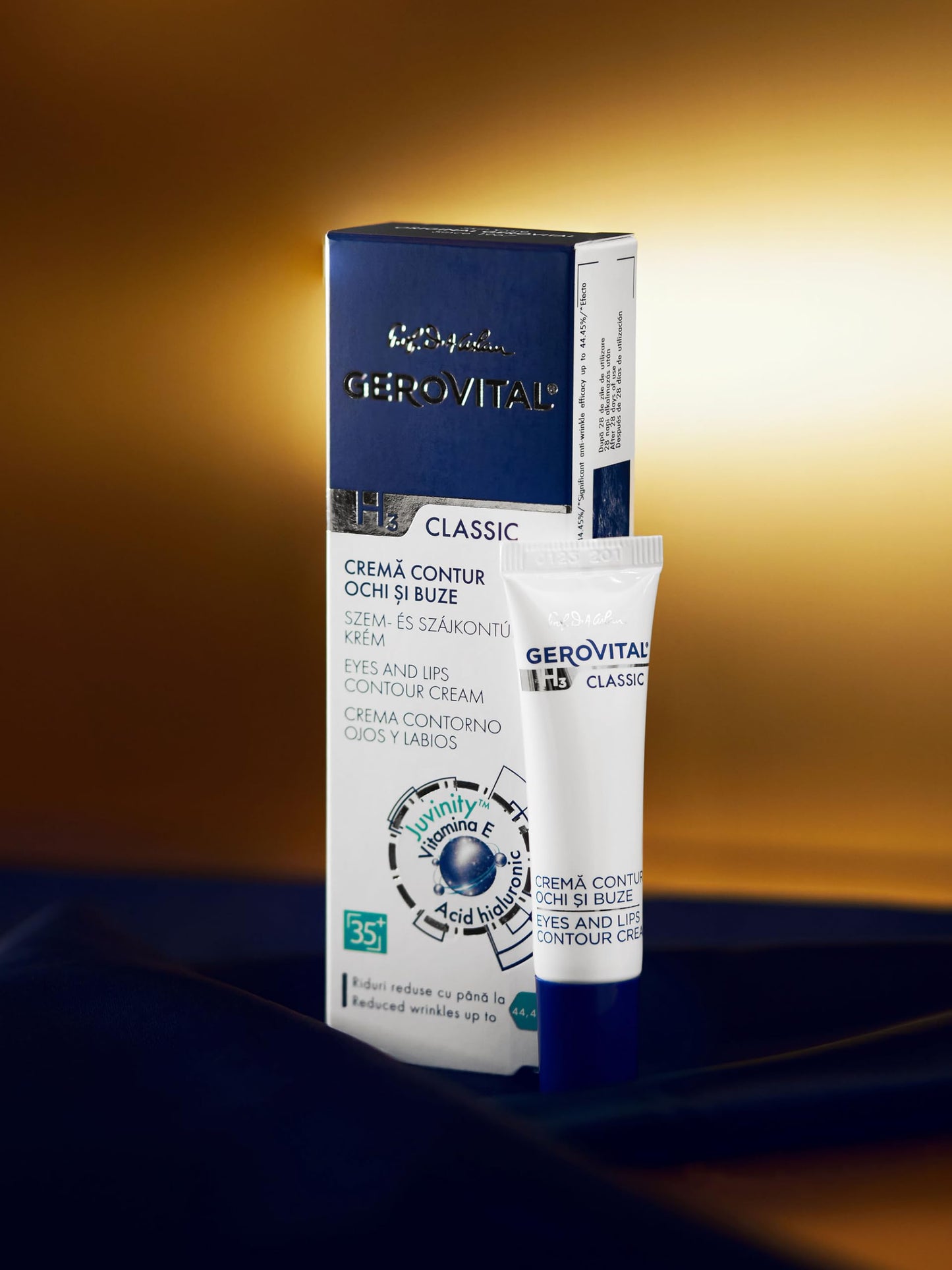 GEROVITAL CLASSIC Anti-wrinkle around Eyes and Lips Lifting Cream with Hyaluronic Acid, Vitamin E and Juvinity™ for Dark Circles, Fine Lines & Wrinkles, 15 ml