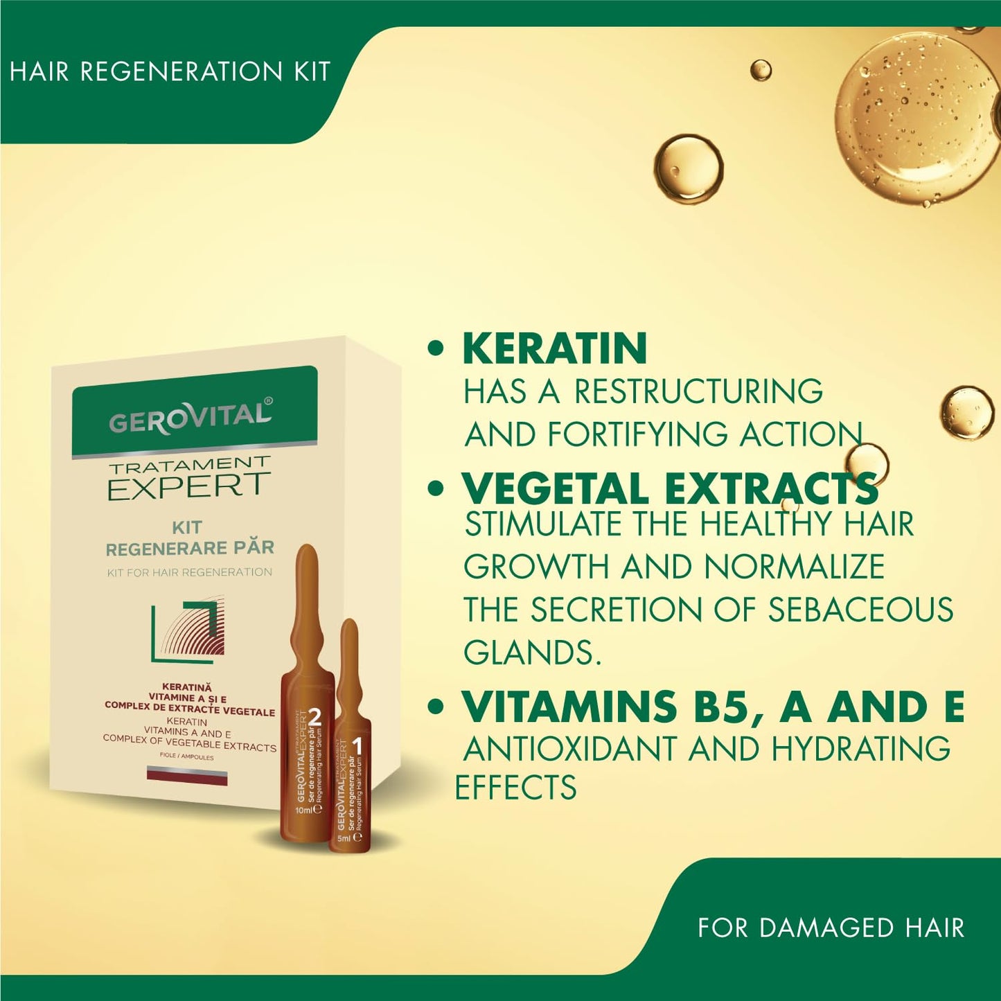 GEROVITAL TRATAMENT EXPERT - Kit Hair Growth Serum, Hair Regeneration, Hydrates and Prevents Hair Loss, 20 ampoules: 10×10 ml and 10×5 ml