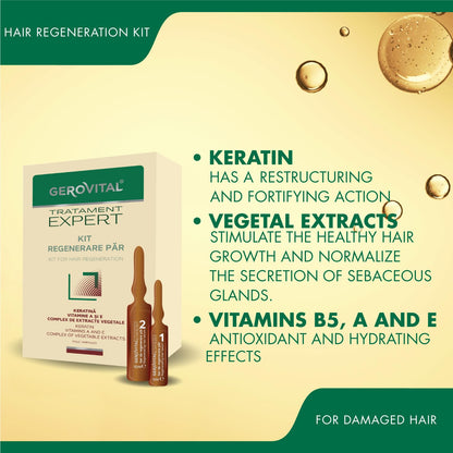 GEROVITAL TRATAMENT EXPERT - Kit Hair Growth Serum, Hair Regeneration, Hydrates and Prevents Hair Loss, 20 ampoules: 10×10 ml and 10×5 ml
